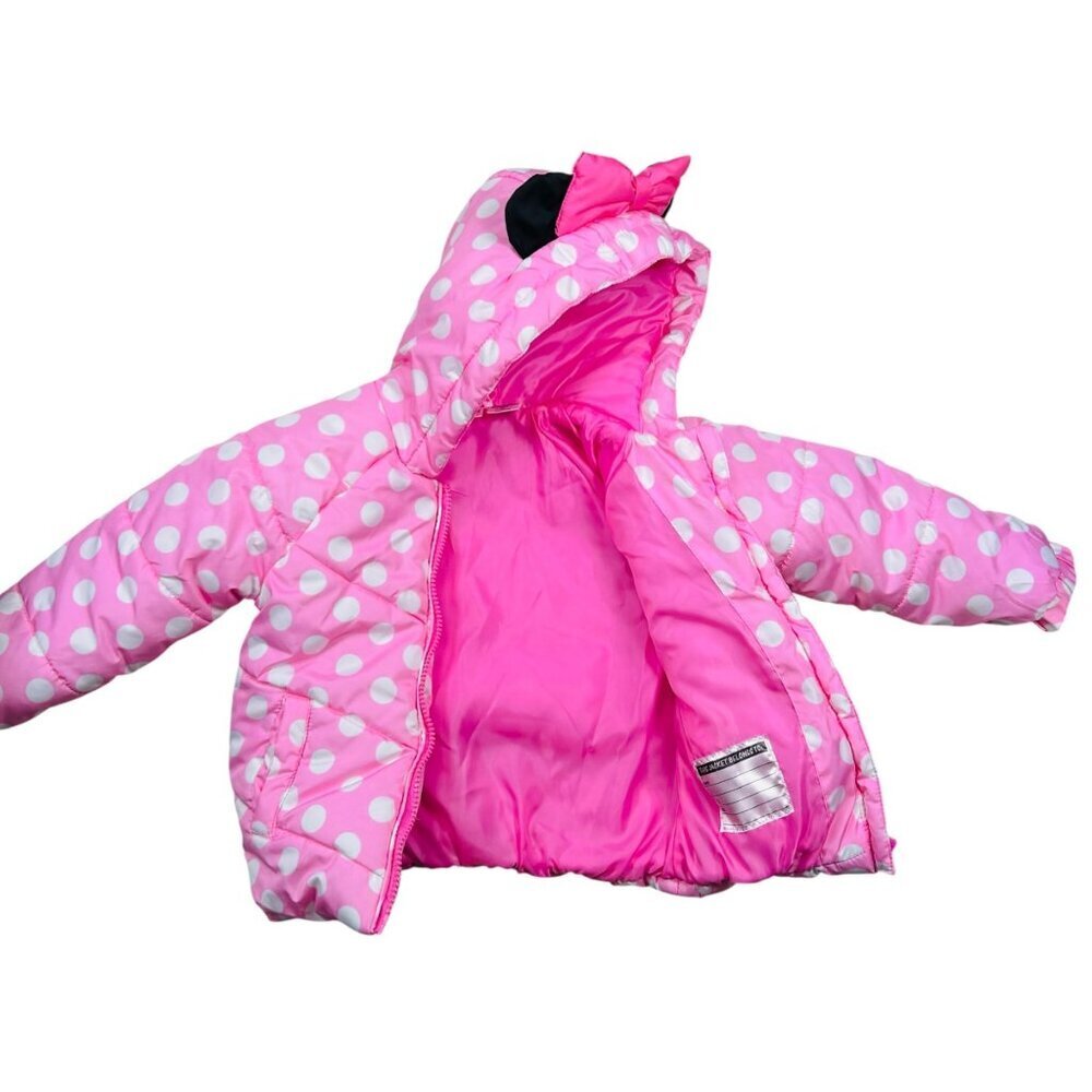 Disney Junior Minnie Mouse Puffer Polka Dot Winter Coat Pink 3T Girls - Picture 5 of 7